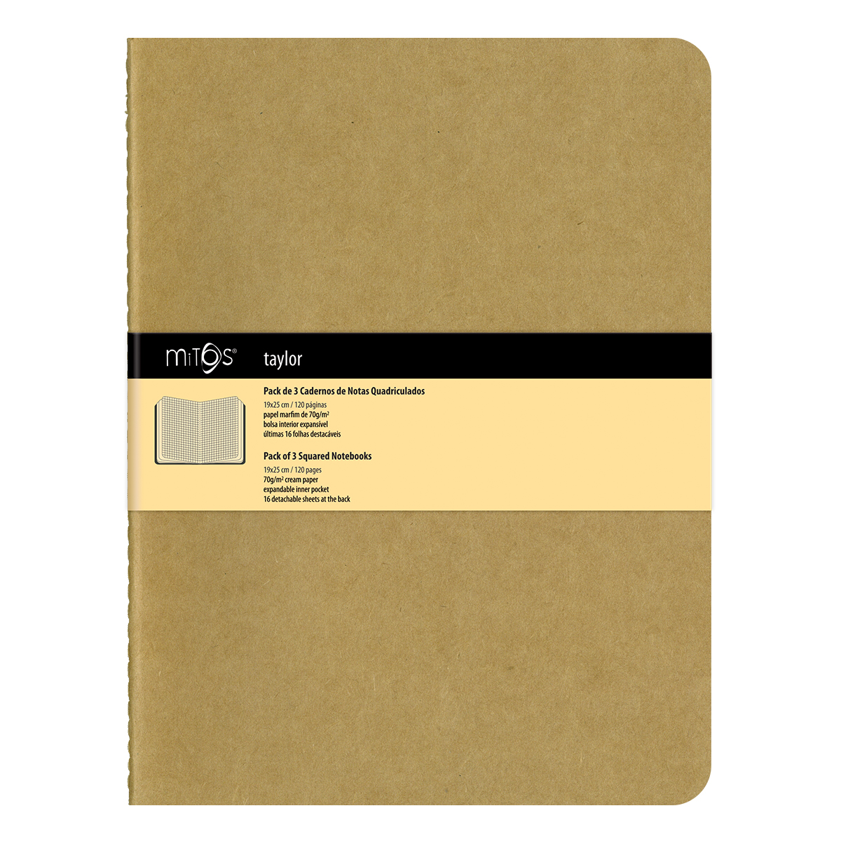 MITOS® TAYLOR-Pack3 Cadernos Notas Quadr.(19x25cm)120pag